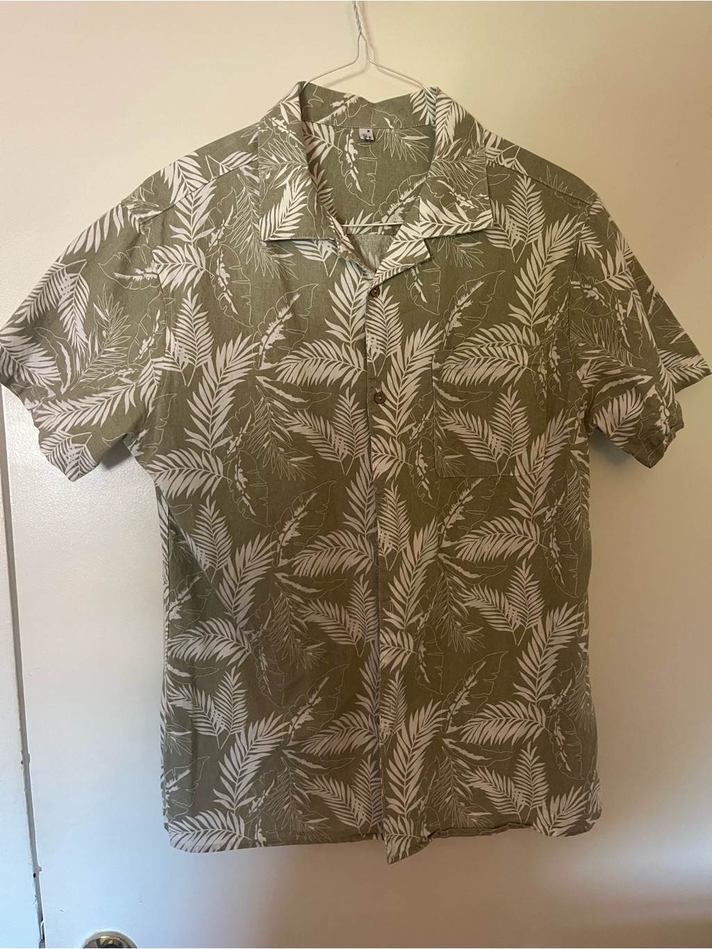 Coofandy - Olive Green Leaf Print Short-Sleeve Camp Shirt